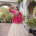 Lovely Rani Pink Cotton Navratri Lehenga Choli with Kutchi Gamthi Patch Work for Women