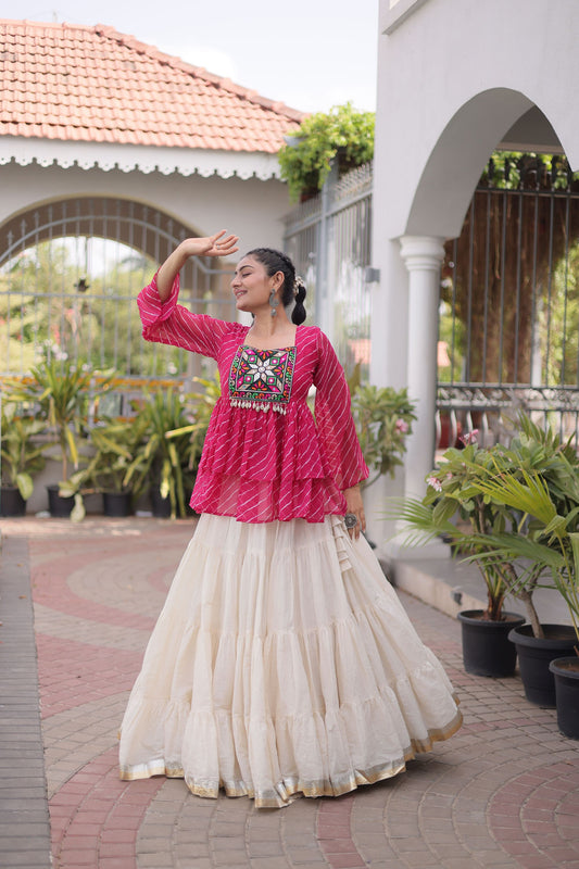 Lovely Rani Pink Cotton Navratri Lehenga Choli with Kutchi Gamthi Patch Work for Women