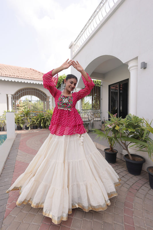 Lovely Rani Pink Cotton Navratri Lehenga Choli with Kutchi Gamthi Patch Work for Women