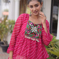 Lovely Rani Pink Cotton Navratri Lehenga Choli with Kutchi Gamthi Patch Work for Women
