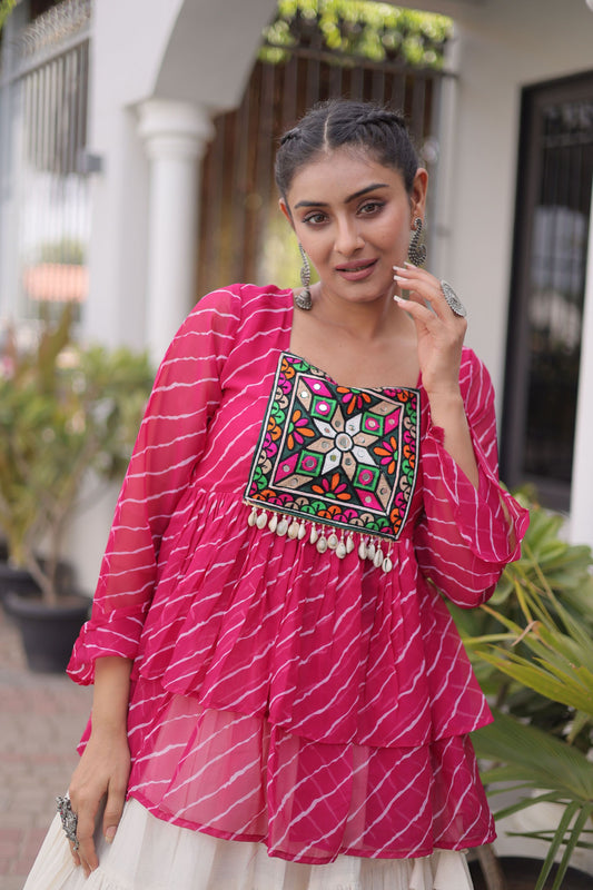 Lovely Rani Pink Cotton Navratri Lehenga Choli with Kutchi Gamthi Patch Work for Women