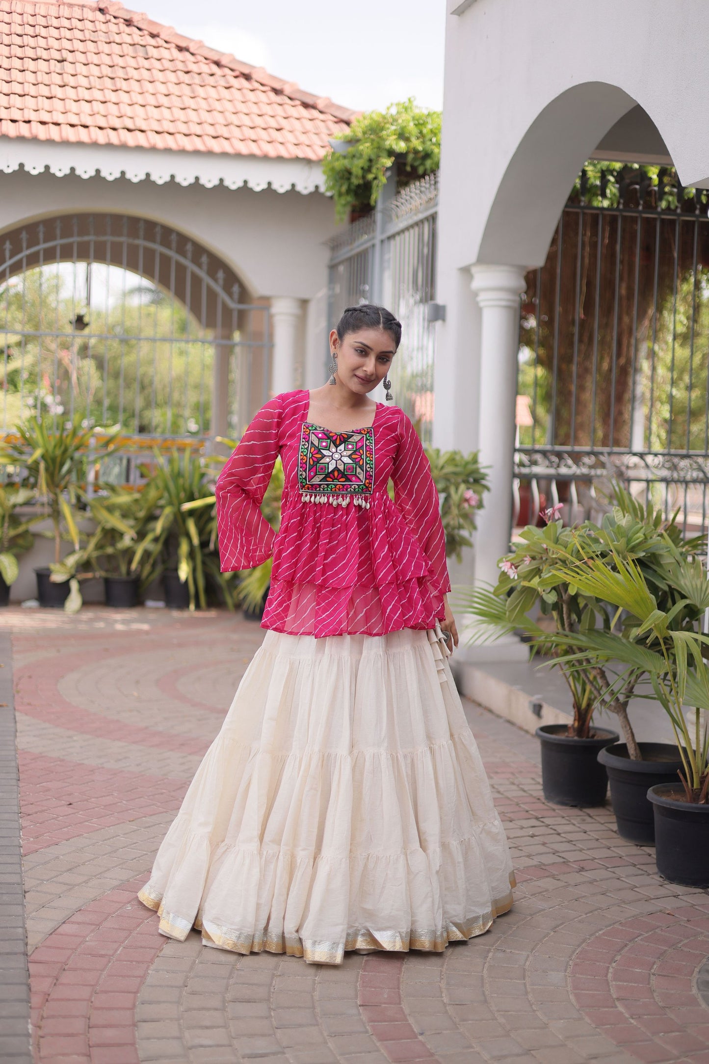 Lovely Rani Pink Cotton Navratri Lehenga Choli with Kutchi Gamthi Patch Work for Women