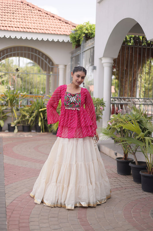 Lovely Rani Pink Cotton Navratri Lehenga Choli with Kutchi Gamthi Patch Work for Women