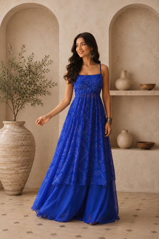 Elegant Blue Faux Georgette Digital Printed Readymade Kurti with Palazzo Set for Women