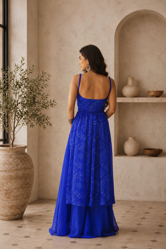 Elegant Blue Faux Georgette Digital Printed Readymade Kurti with Palazzo Set for Women