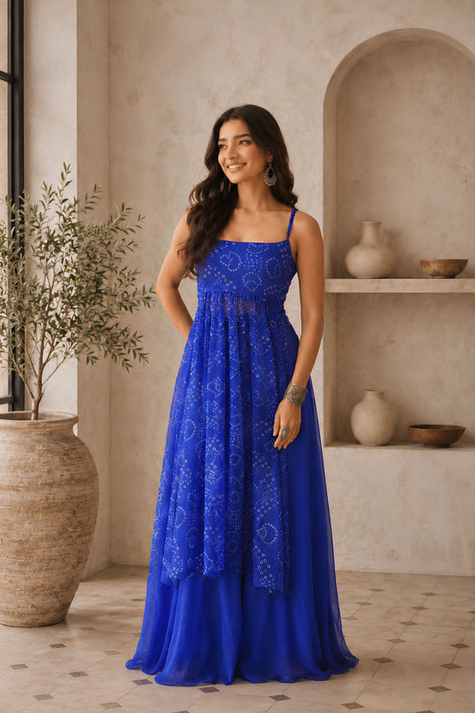 Elegant Blue Faux Georgette Digital Printed Readymade Kurti with Palazzo Set for Women