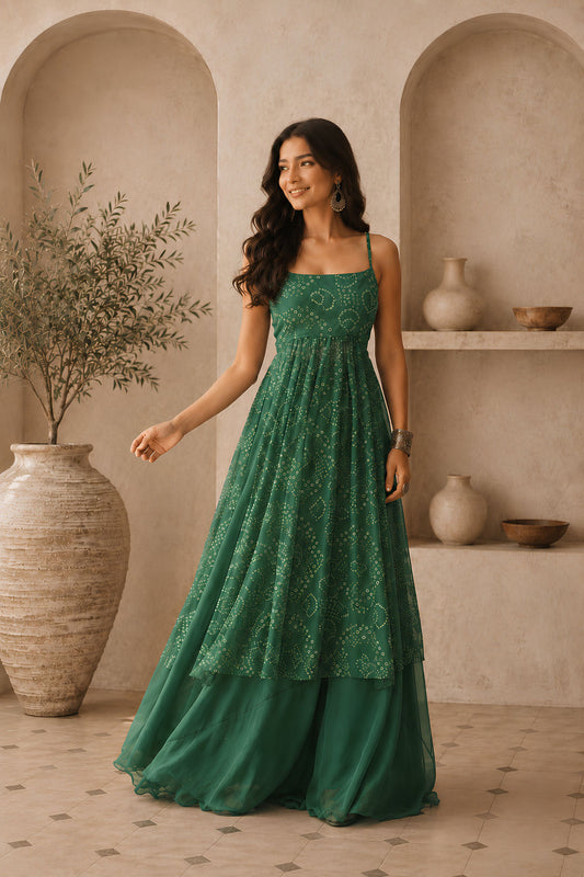 Stylish Green Faux Georgette Digital Printed Readymade Kurti with Palazzo Set for Women