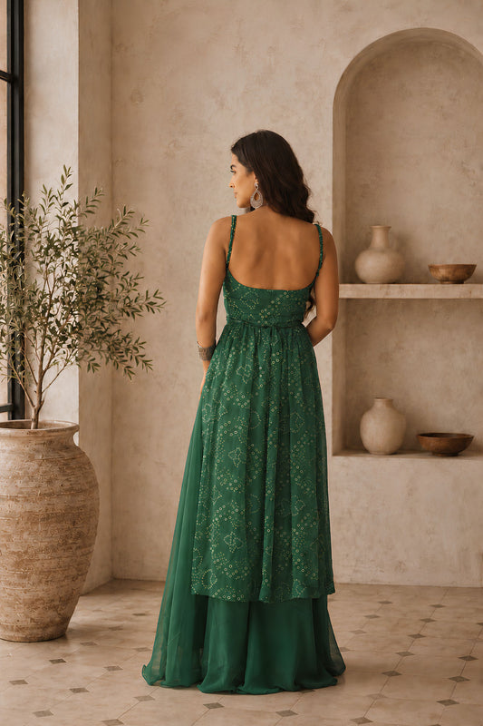 Stylish Green Faux Georgette Digital Printed Readymade Kurti with Palazzo Set for Women