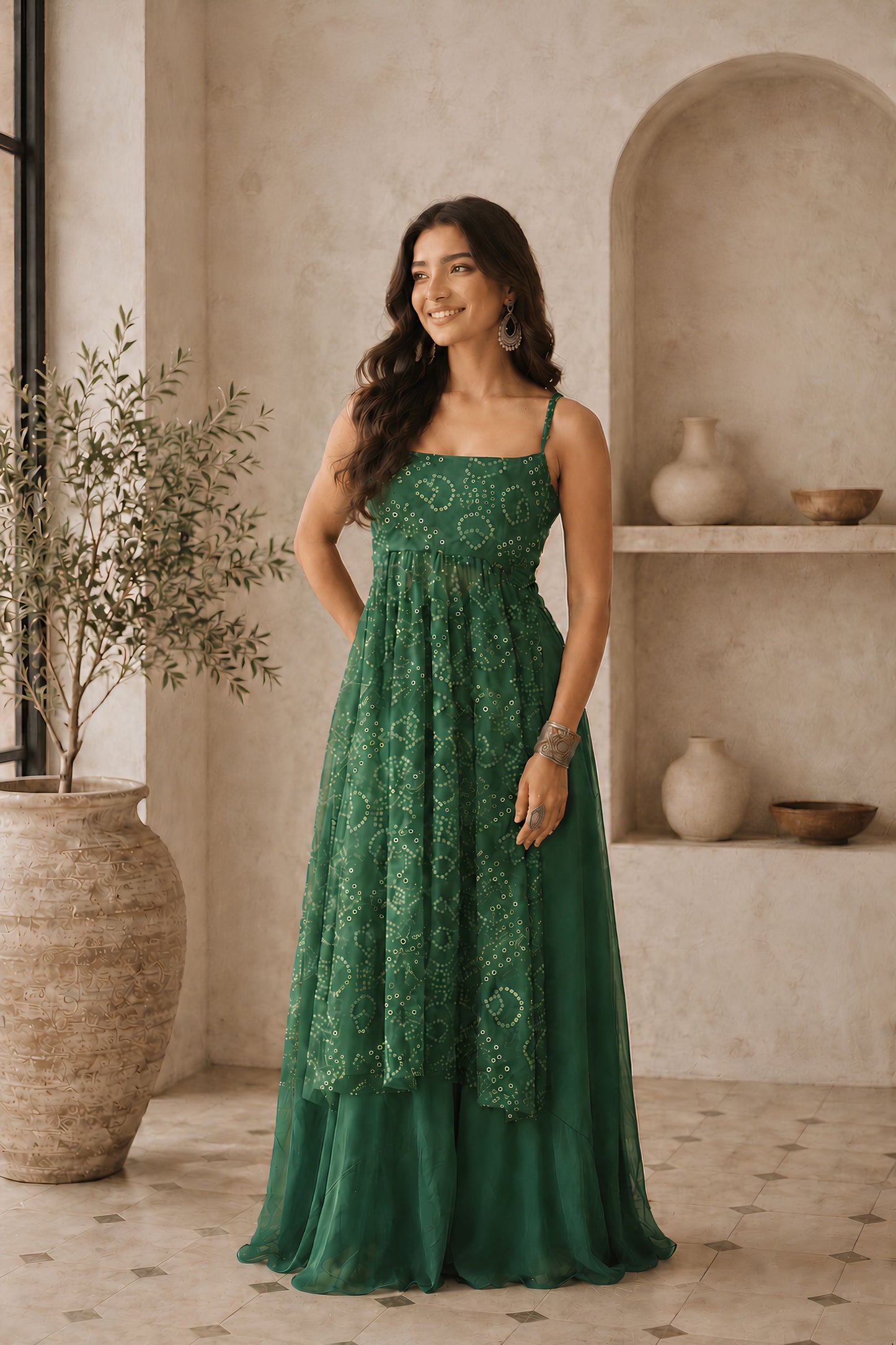 Stylish Green Faux Georgette Digital Printed Readymade Kurti with Palazzo Set for Women