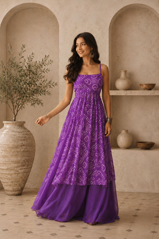 Awesome Purple Faux Georgette Digital Printed Readymade Kurti with Palazzo Set for Women