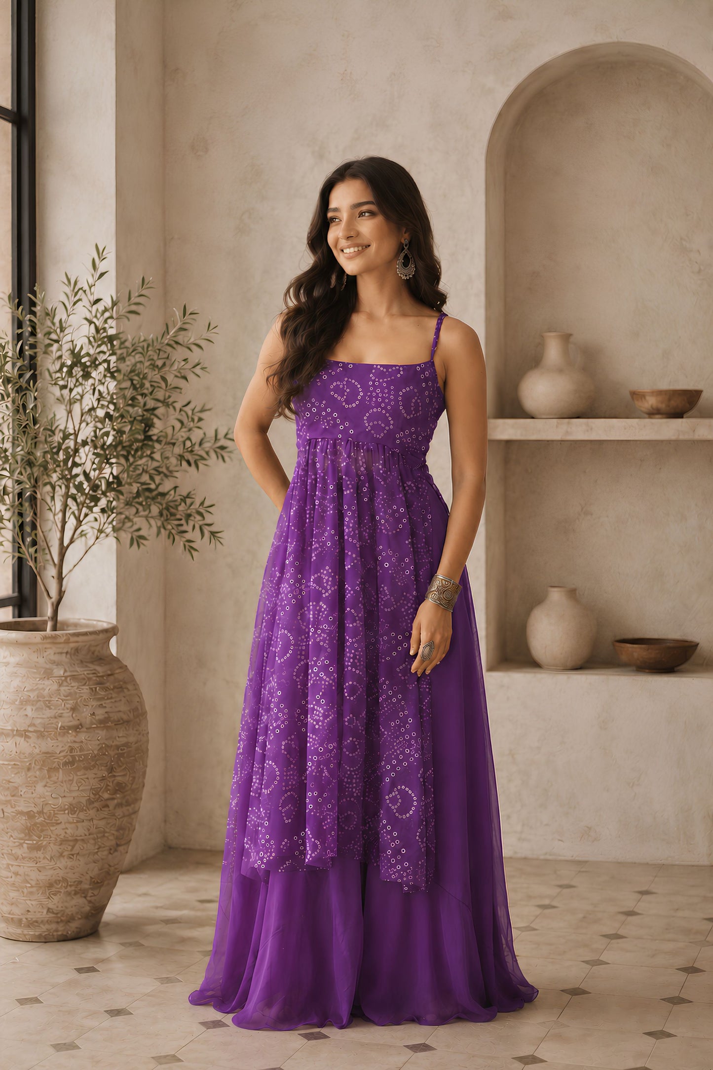 Awesome Purple Faux Georgette Digital Printed Readymade Kurti with Palazzo Set for Women