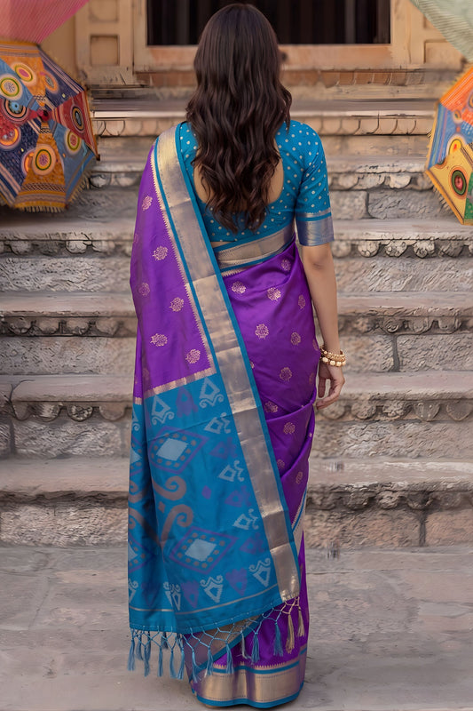 Royal Purple Soft Silk Woven Jari Jacquard Designer Saree for Women