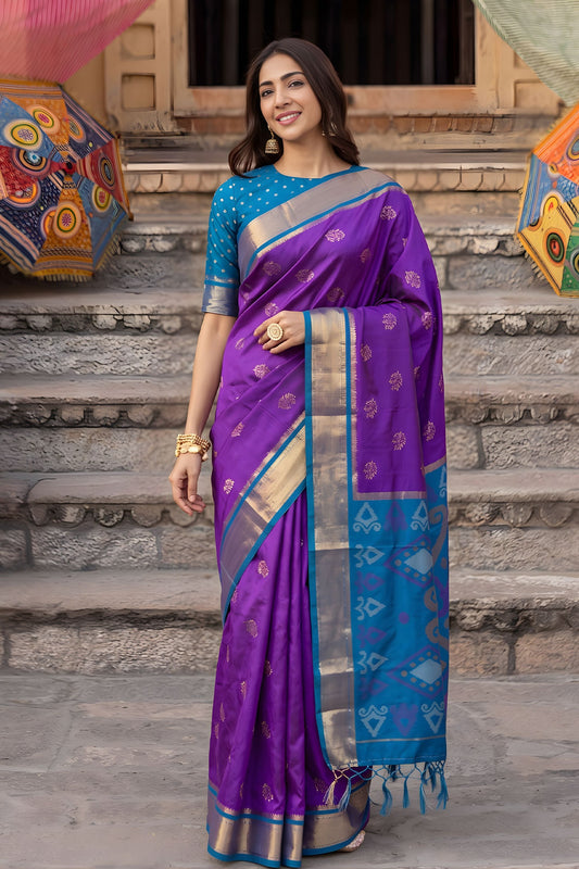 Royal Purple Soft Silk Woven Jari Jacquard Designer Saree for Women