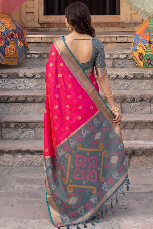 Beautiful Rani Pink Soft Silk Woven Jari Jacquard Designer Saree for Women