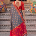 Elegant Grey Soft Silk Woven Jari Jacquard Designer Saree for Women