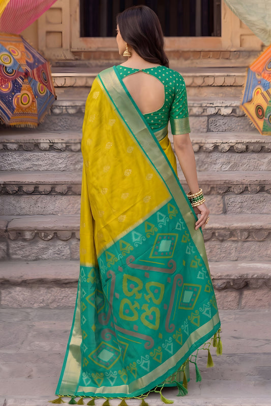 Stylish Mustard Yellow Soft Silk Woven Jari Jacquard Designer Saree for Women