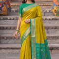 Stylish Mustard Yellow Soft Silk Woven Jari Jacquard Designer Saree for Women