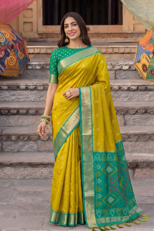 Stylish Mustard Yellow Soft Silk Woven Jari Jacquard Designer Saree for Women