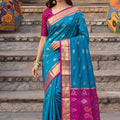 Royal Turquoise Blue Soft Silk Woven Jari Jacquard Designer Saree for Women