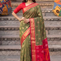 Premium Olive Green Soft Silk Woven Jari Jacquard Designer Saree for Women