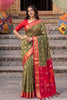 Premium Olive Green Soft Silk Woven Jari Jacquard Designer Saree for Women