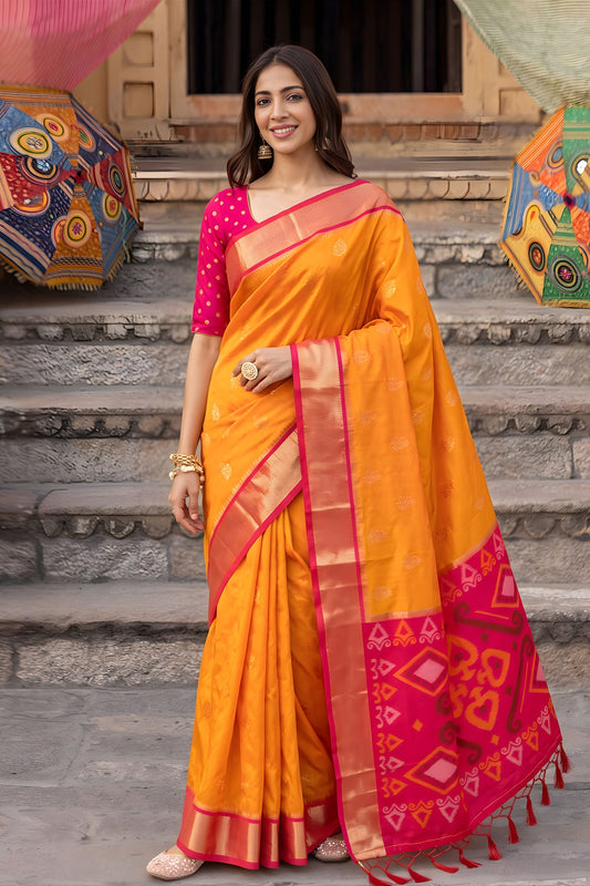 Vibrant Orange Soft Silk Woven Jari Jacquard Designer Saree for Women