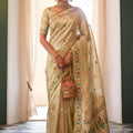 Elegant Cream Tissue Silk Woven Jacquard Designer Saree for Women