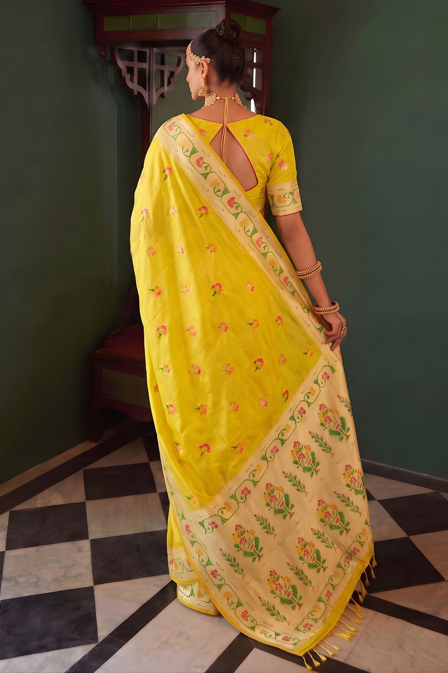 Graceful Yellow Tissue Silk Woven Jacquard Designer Saree for Women