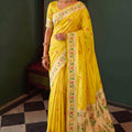 Graceful Yellow Tissue Silk Woven Jacquard Designer Saree for Women