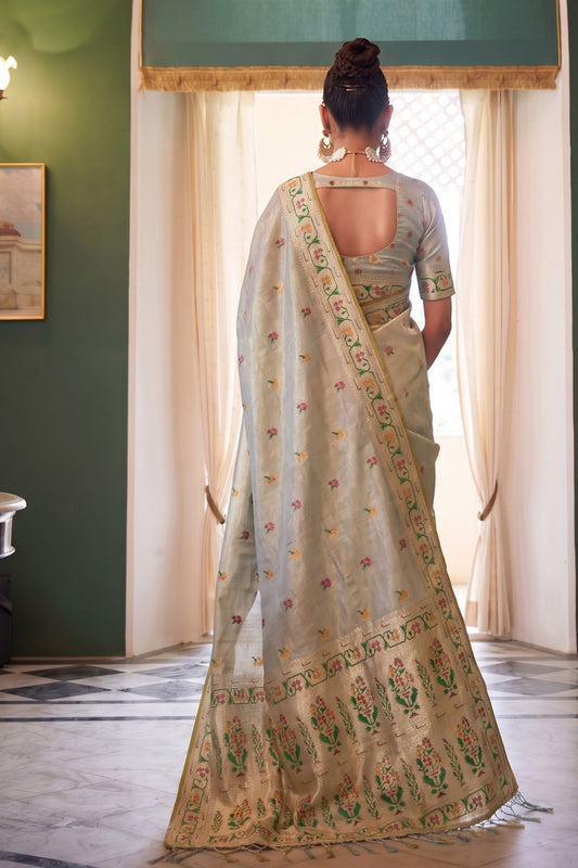 Royal Sky Blue Tissue Silk Woven Jacquard Designer Saree for Women