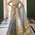 Royal Sky Blue Tissue Silk Woven Jacquard Designer Saree for Women