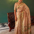 Premium Beige Tissue Silk Woven Jacquard Designer Saree for Women