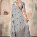 Elegant Light Grey Linen Woven Resham Designer Saree for Women