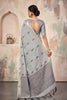 Elegant Light Grey Linen Woven Resham Designer Saree for Women