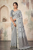 Elegant Light Grey Linen Woven Resham Designer Saree for Women