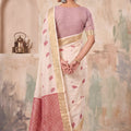 Amazing Off White Linen Woven Resham Designer Saree for Women
