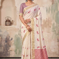 Amazing Off White Linen Woven Resham Designer Saree for Women