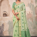 Graceful Pista Green Linen Woven Resham Designer Saree for Women