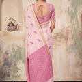 Beautiful Baby Pink Linen Woven Resham Designer Saree for Women