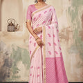 Beautiful Baby Pink Linen Woven Resham Designer Saree for Women