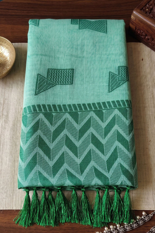 Graceful Aqua Blue Linen Woven Resham Designer Saree for Women