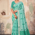 Graceful Aqua Blue Linen Woven Resham Designer Saree for Women