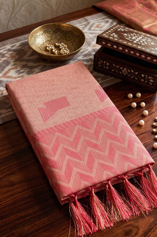Premium Peach Linen Woven Resham Designer Saree for Women