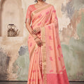 Premium Peach Linen Woven Resham Designer Saree for Women