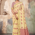 Graceful Lemon Yellow Linen Woven Resham Designer Saree for Women