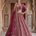 Luxury Rani Pink Designer Bridal Lehenga Choli with Embroidery Work and Net Dupatta