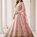 Lovely Pink Designer Bridal Lehenga Choli with Heavy Multicolor Embroidery Work and Net Dupatta