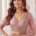Lovely Pink Designer Bridal Lehenga Choli with Heavy Multicolor Embroidery Work and Net Dupatta
