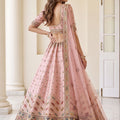 Lovely Pink Designer Bridal Lehenga Choli with Heavy Multicolor Embroidery Work and Net Dupatta
