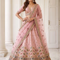 Lovely Pink Designer Bridal Lehenga Choli with Heavy Multicolor Embroidery Work and Net Dupatta